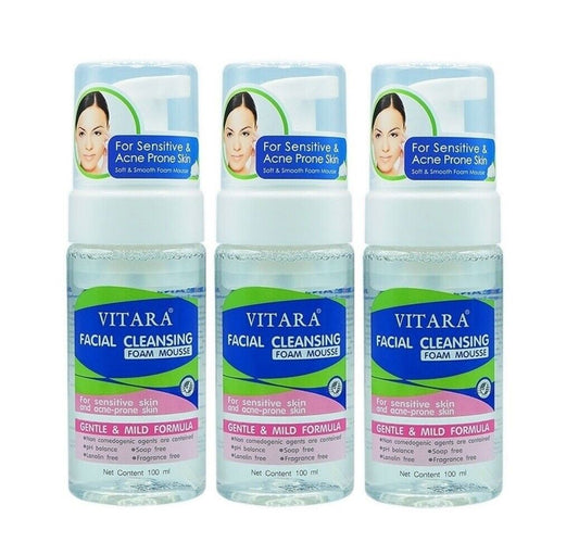 3x 100g. Vitara Facial Cleansing Mousse Foam Sensitive Skin Gentle Moist Soft
