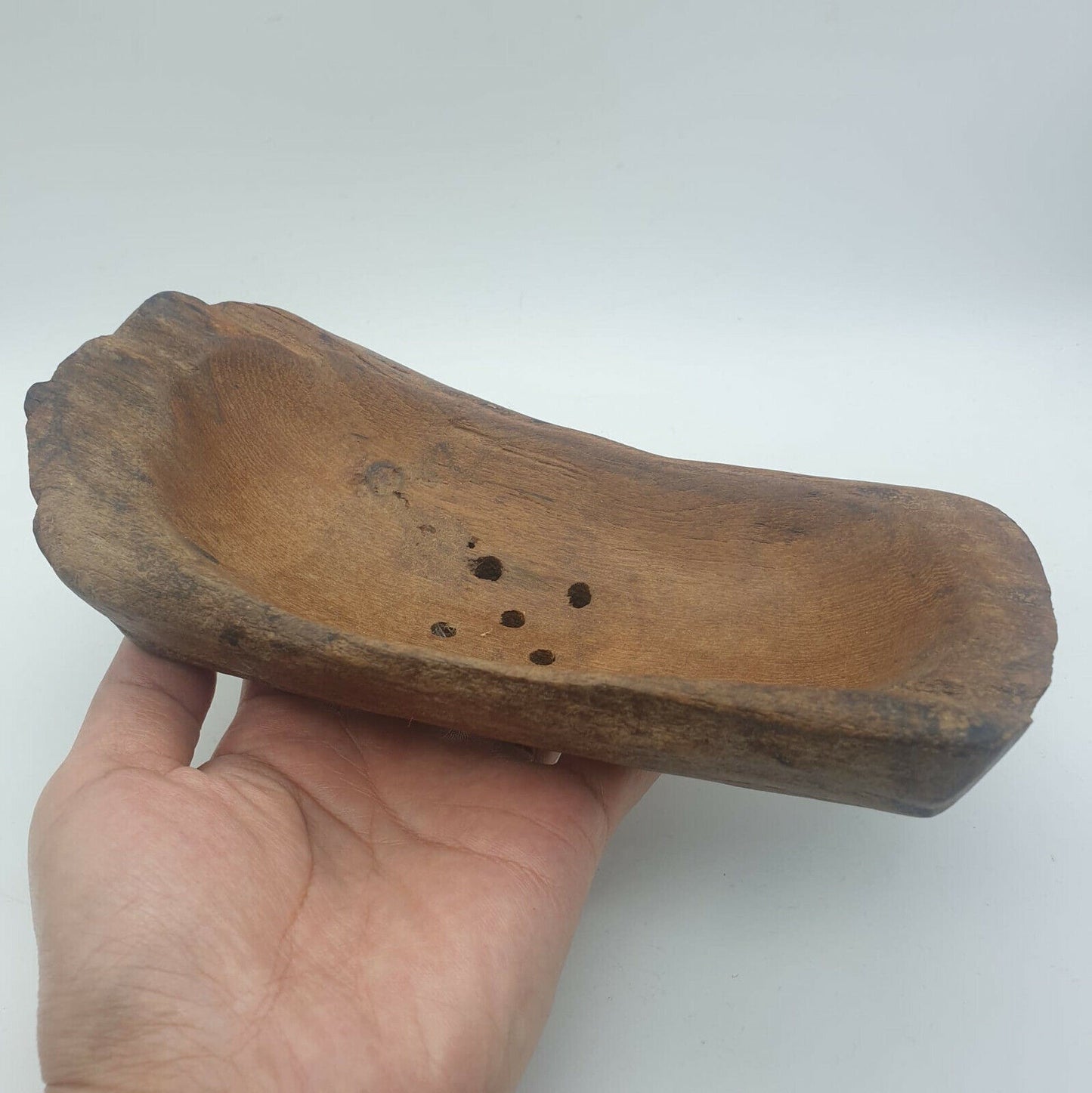 Hand Carved Wood Teak Wooden Bowl Box Natural Fruit Soap Dish Vintage