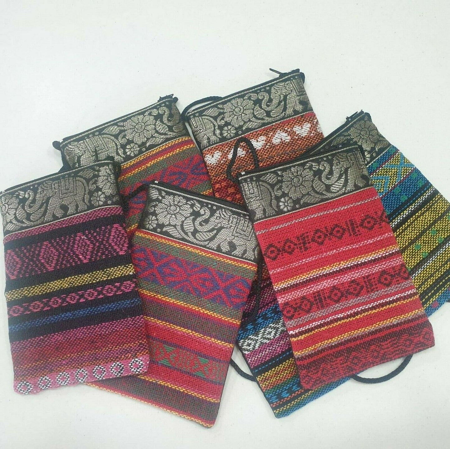 100Pcs Thai Elephant Fabric Bag Shoulder Cross body Wallet Purse Zip Wholesale