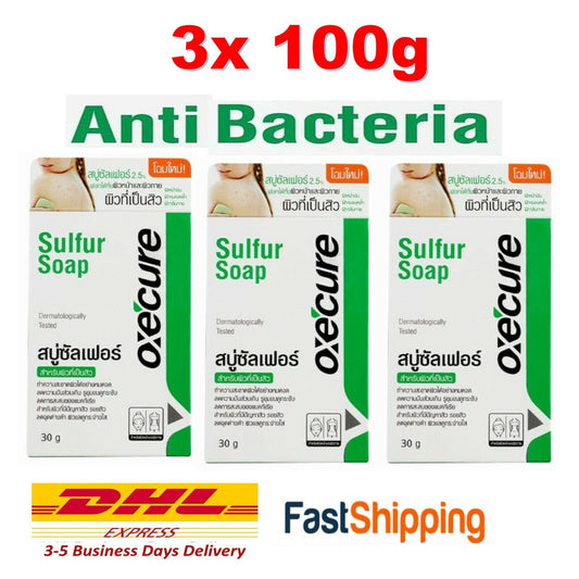 3x Oxe'Cure Sulfur Soap Clean and Reduce Acne Treatment on Back Chest Skin 100g
