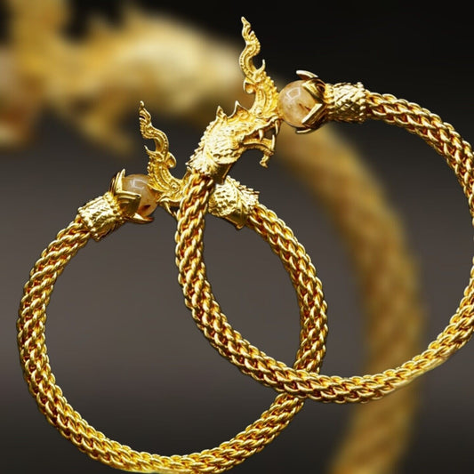 Thai Amulet Bangle Dragon Vintage Naga Bracelet Talisman Lucky Success Magic