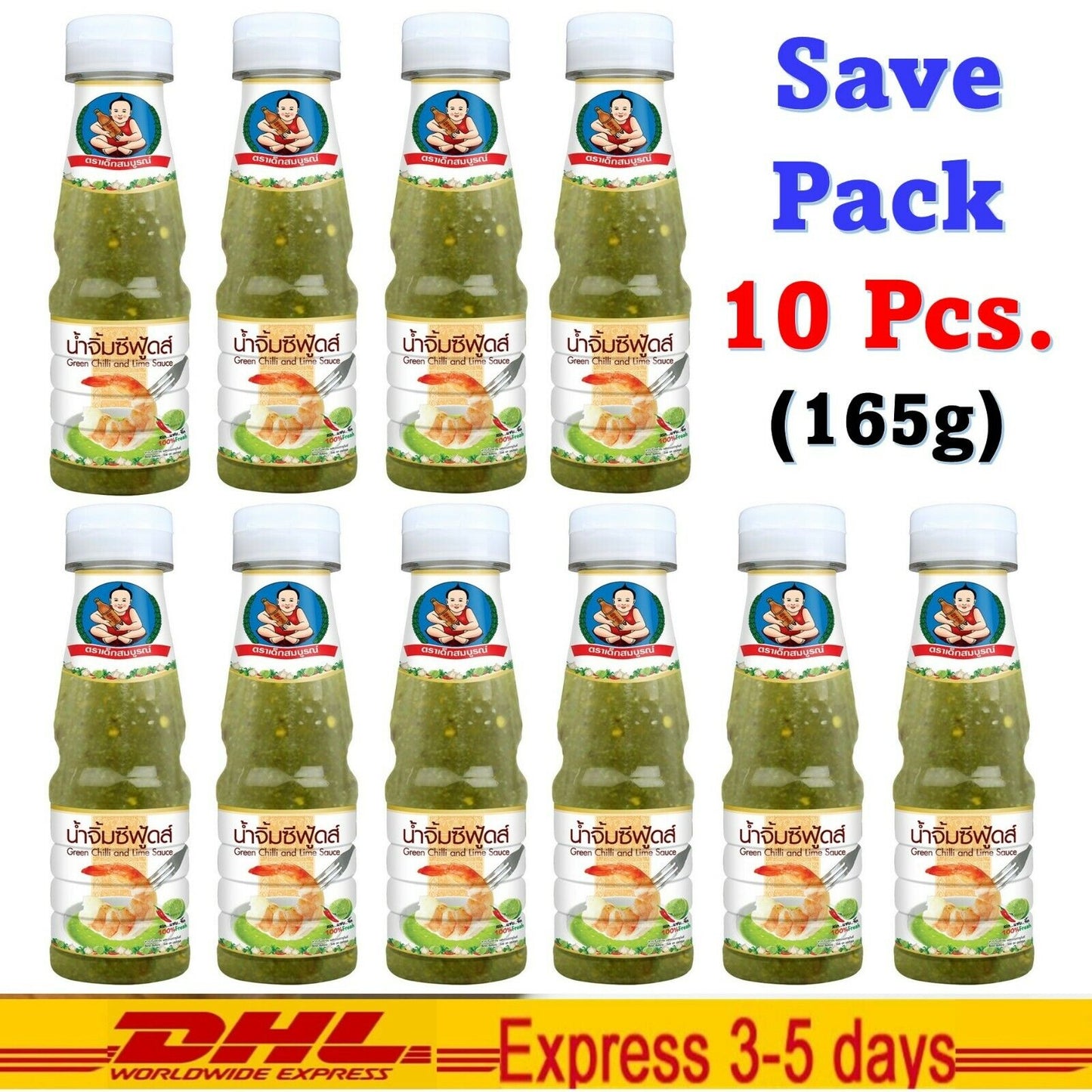 10x Seafood Dipping Sauce Green Chilli & Lime Sauce Spicy Healthy Boy Brand 165g
