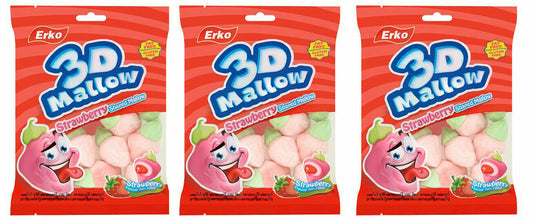 3 x Erko Mallow 3D Strawberry Jam Filled Strawberry Flavor 80g