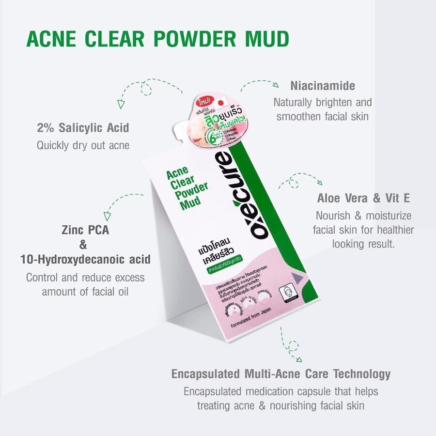 4x Oxe Cure Acne Clear Powder Mud Treat Dark spots Redness Scars Repair Skin 7 g