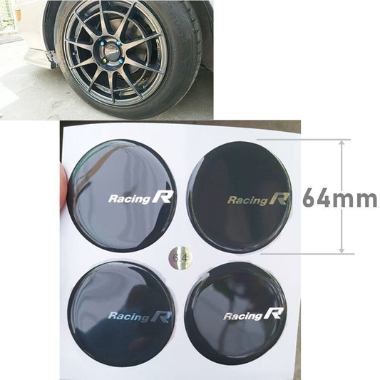 64mm X 4pcs Stickers Resin Reflect Logo Decor Emblem Wheels Center Caps Racing