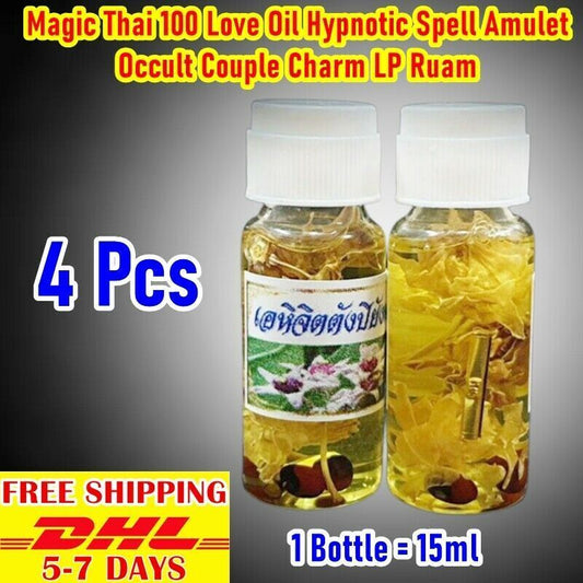 4 Pc Magic Thai 100 Love Oil Hypnotic Spell Amulet Occult Couple Charm LP Ruam