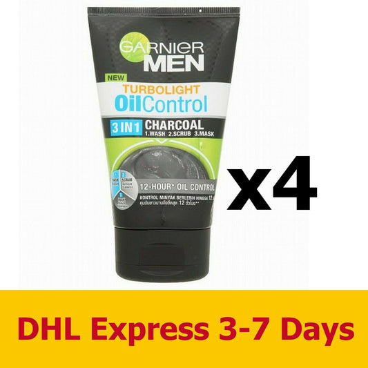 4x100ml Garnier Men TurboLight Oil Control 3 in 1 Intensive Charcoal Foam Care