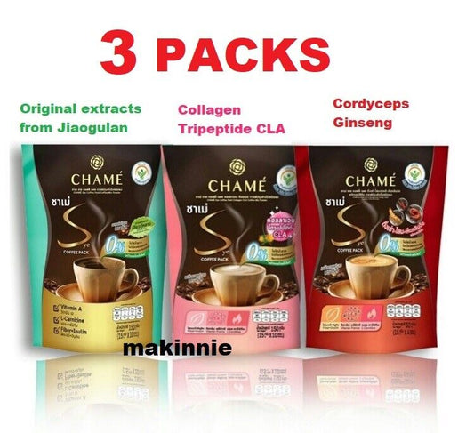 3 Packs CHAME Sye Coffee Pack Healthy Coffee Collagen Cordyceps Korean Ginseng