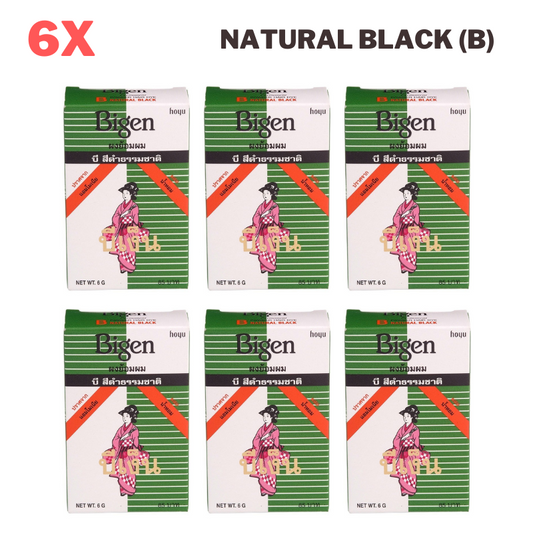 6x Bigen Hair Color Powder Dye Natural Black (B) Permanent Ammonia-Free 6g
