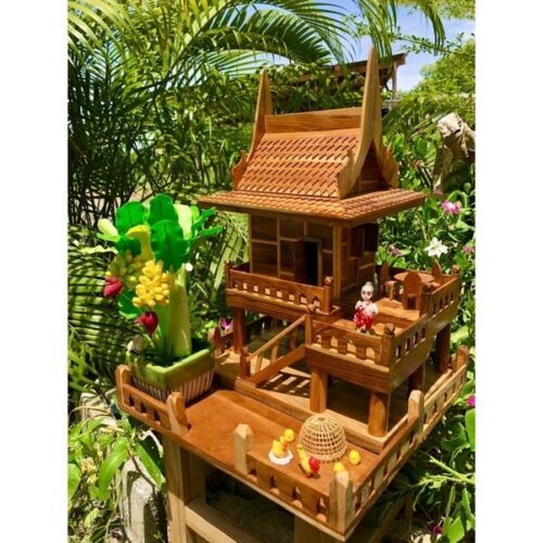 Spirit House Teak Wood Thai Handmade Style 4 Mini Worship Modern