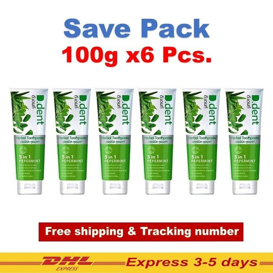 6x D.Dent Herbal Toothpaste Peppermint Formula Fluoride Fresh Breath Sensitive