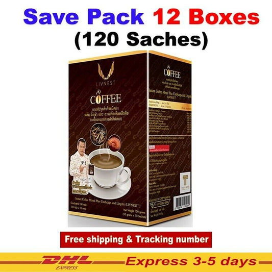 12x Instant Coffee Mixed Plus Cordyceps and Lingzhi Healthy Body 120 Sachets
